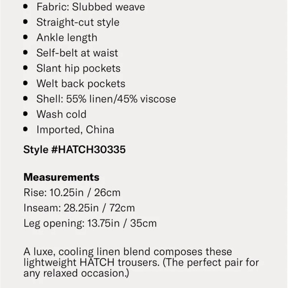 Hatch Venice Linen Blend Paper Bag Waist Pull On Pant sz 8-10 (Hatch 2) - Picture 4 of 15